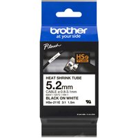 Brother HSE-211E label-making tape, black on white, 5.2mm heat shrink tube, in blue and black packaging.
