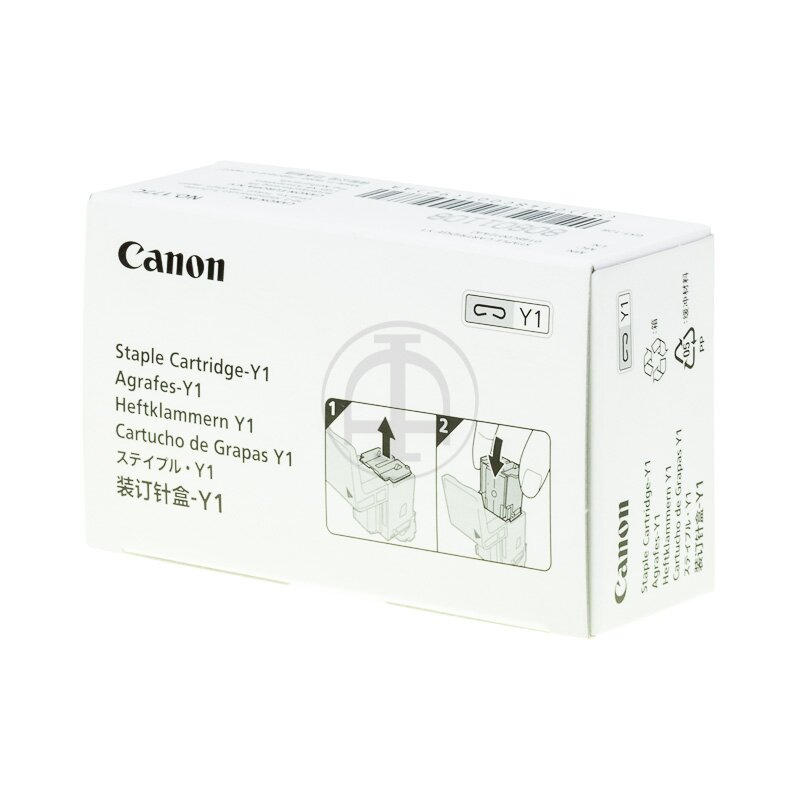 White box packaging for Canon Staples Twin Pack, featuring the Canon logo, product details, and images of the staple cartridges on the sides, designed for Canon IR AD printers.