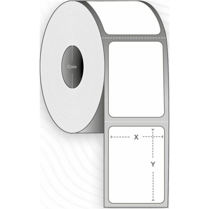 White printer label roll with a smooth finish, featuring multiple blank labels on a continuous backing, designed for easy printing and labeling.