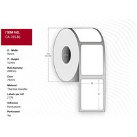 White Capture CA-76536 printer label roll, 70mm width, 50mm height, thermal transfer material, perforated edges.
