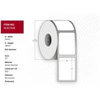 White Capture NL827638 printer label roll with perforated edges and adhesive backing, direct thermal material.