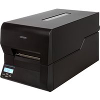 Black Citizen CL-E720DT label printer with LCD screen and sleek rectangular design.