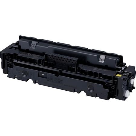 Remanufactured yellow toner cartridge for Canon, model 046H, featuring a sleek black plastic body with detailed labeling and a capacity of 5,000 pages.