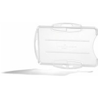 Clear plastic Durable identity badge holder with rounded edges and horizontal orientation, pack of 10.