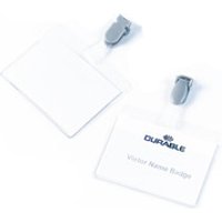 Clear plastic conference clip badge 60x90mm with metal clip and white insert card by Durable.