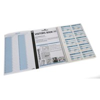 Durable Visitor Book 100 Refill Pack with spiral binding, white pages, blue columns, and visitor information fields.