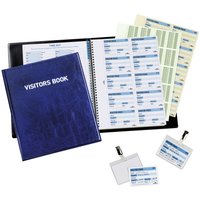 Blue Durable Visitor Book 100 with spiral binding, visitor badges, and sign-in sheets.