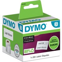 Dymo DirectLabel white labels 89x41mm, green and purple box, 300 labels, eco-friendly logo, handle on top.