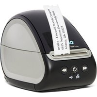 Black and gray DYMO LabelWriter 550 Turbo with printed label emerging from the top slot.