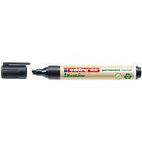 Edding 22 EcoLine black permanent marker with chisel tip, beige barrel, and green eco-friendly label.