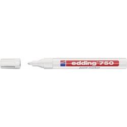 White paint marker with a fine tip, featuring a red and blue label that reads "edding 750," designed for marking on various surfaces.