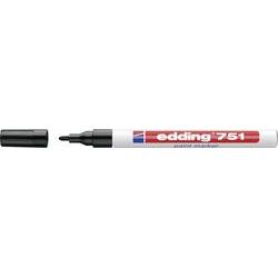 Black fine bullet tip paint marker with a white barrel and red branding, featuring a removable cap and a pointed tip for precise application.