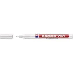 White Edding 751 marker with a fine tip, featuring a red and blue label, designed for permanent marking on various surfaces.