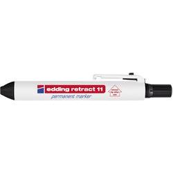 Retractable black marker pen with a white barrel, featuring a clip and the Edding logo, designed for permanent marking.