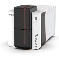 White and black Evolis Primacy 2 Simplex Expert ID card printer with red accents and control panel on the side.