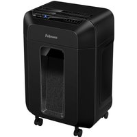 Black Fellowes Automax 80m auto feed shredder with transparent front panel and caster wheels.