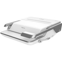 White Fellowes Lyra manual comb binder with 21-hole punch, sleek design, and adjustable paper guide.