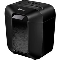 Black Fellowes LX25 paper shredder, cross-cut, 6-sheet capacity, with 11.5L bin and high-security P4 rating.