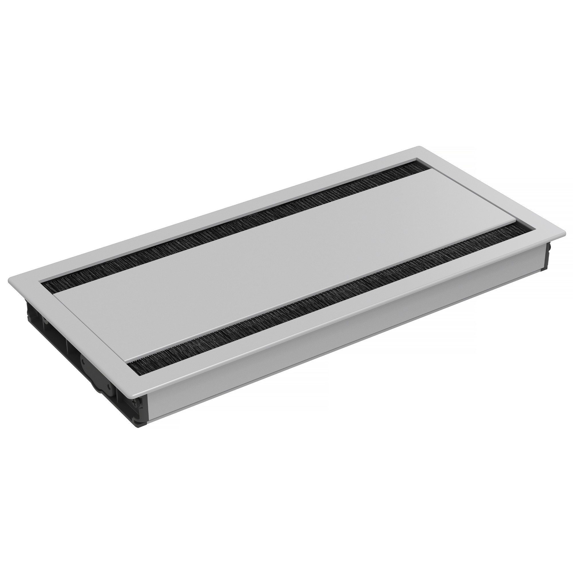Rectangular silver metal air vent cover with a black grille, measuring 310x148 mm, featuring a sleek design suitable for modern interiors.
