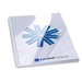 White binder with a glossy finish, featuring a blue and white design with geometric shapes and the GBC logo prominently displayed on the front cover.