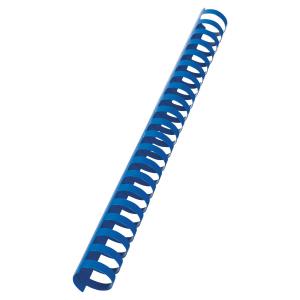 Blue plastic binding comb, 25mm in diameter, featuring multiple circular openings, packaged as a set of 50 for document binding.