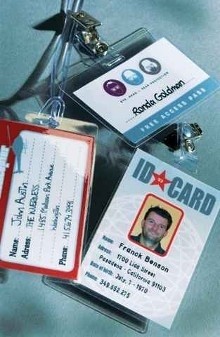 Clear lamination pouches in various sizes, including ID cards and access badges, showcasing vibrant colors and printed details, designed for protection and durability.