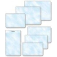 Clear GBC lamination pouches, 65x95mm, 125 micron thickness, glossy finish, rectangular shape.