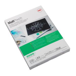GBC 3747521 A3 Matt Document Pouch pack contains 50 clear, matte, 125-micron pouches, designed for protecting documents, with a green and white packaging design.