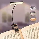 Black Gritin book light with 19 LEDs, flexible neck, clip-on base, and three light modes for reading at night.
