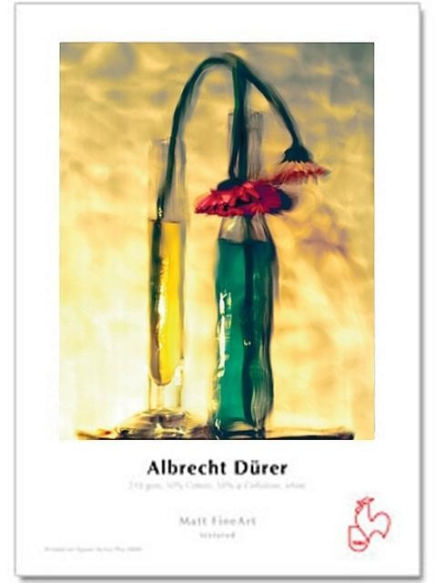 Albrecht Dürer paper featuring a soft, textured surface, with a white border, showcasing vibrant colors and a floral design in glass vases.