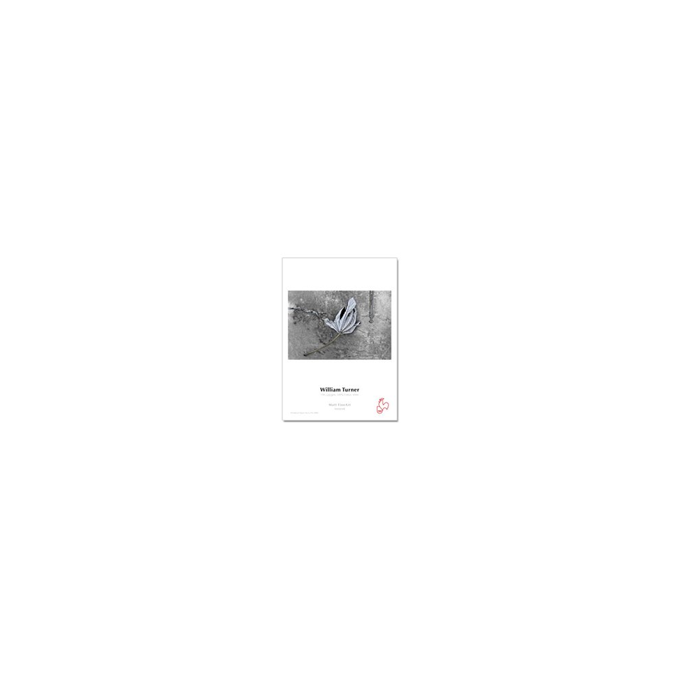 Hahnemühle William Turner paper, 24 inches by 12 meters, features a textured, off-white surface ideal for fine art printing, showcasing a classic, elegant design.