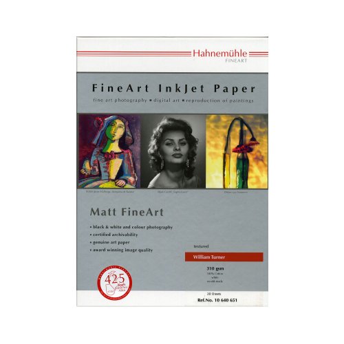 Hahnemühle William Turner Digital Fine Art Paper, 310 g/m², 420 x 594 mm, featuring a textured surface and a white color, ideal for fine art photography and reproductions.