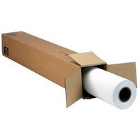HP L5C80A white printing paper roll in a long brown cardboard box, partially opened.