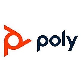 Red and navy blue logo of HP Poly featuring a stylized "P" and the word "poly" in a modern font, representing the brand's focus on communication technology.