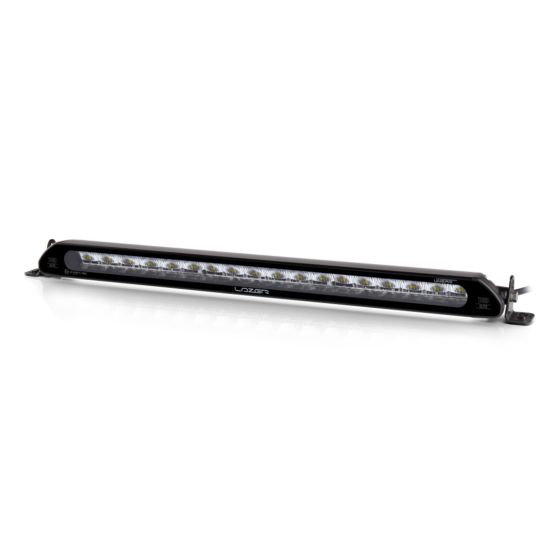 Lazer Lamps Linear 18 Elite LED light bar in sleek black finish, featuring multiple bright LED lights and a durable design, marked with a double E certification for quality.