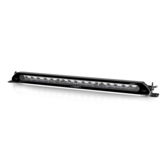Lazer Lamps Linear 18 LED Light Bar features a sleek black aluminum housing with 18 bright LED lights, designed for high-performance illumination.
