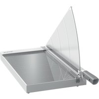 Leitz Precision A3 paper cutter with silver base, clear safety guard, and ergonomic handle.