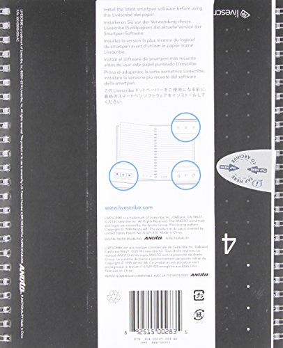 A black Livescribe A5 size notebook pack containing four writing notebooks, each with 80 sheets, featuring a spiral binding and a smooth, textured cover.