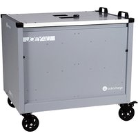 Grey LocknCharge Joey 40 multimedia cart with lockable doors, ventilation holes, and four caster wheels.