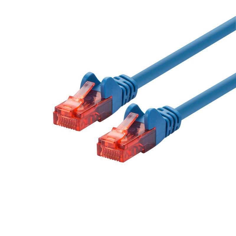 Blue Ethernet cable, 1.5 meters long, with transparent red connectors on both ends, featuring a sleek design suitable for professional networking.
