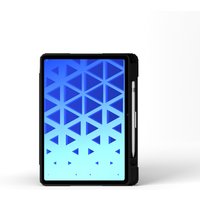 Black MAXCases Breeze Folio for iPad Air 6 11" with geometric blue cover design and integrated Apple Pencil holder.