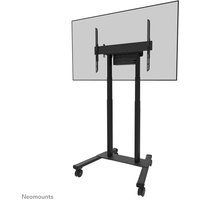 Black motorised TV trolley with adjustable mount, sturdy base, and wheels, suitable for 55-100 inch screens.