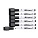 Six black mini whiteboard marker pens with a magnetic eraser, featuring a sleek design and Nobo branding, arranged neatly in a pack.