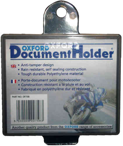 Clear square plastic insurance slip holder with anti-tamper design, rain-resistant self-sealing construction, and durable polyethylene material, featuring a hanging hole for easy attachment.
