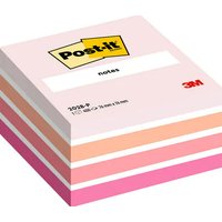 Square Post-It note pad with orange, pink, and white sheets, 450 sheets total, branded with Post-It and 3M logos.
