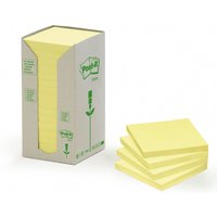 Yellow Post-It 654-1T self-adhesive labels, 16 pieces, stacked with packaging showing green logo and text.