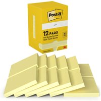 Yellow Post-It Notes 76x76mm, 100 sheets per pad, pack of 12, with bold packaging and classic canary yellow color.