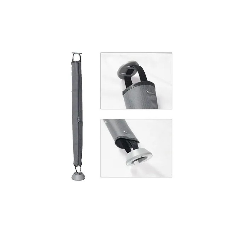 Silver fabric slinky with a weighted base, featuring an up/down zip mechanism and a sleek design, ideal for versatile display setups.