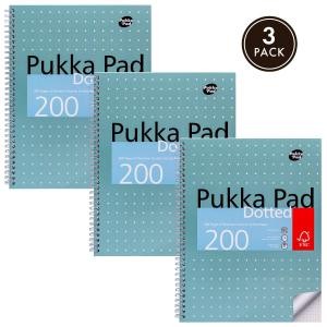 Three wirebound A4 notepads in a metallic teal color, featuring a 5mm dotted grid design, each with 200 pages and a label indicating "Pukka Pad Dotted."