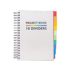 Pukka Pad B5 project book with a white cover, spiral binding, and 10 colorful repositionable dividers, featuring 400 perforated pages of 80GSM paper.